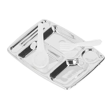 Imagem de TOPINCN Modelo de Bandeja de Jantar Dividida, Placa de Prata de Resina de Tamanho Mini Com Garfo de Colher para Casa de Bonecas 1/12 1/6, Cozinha, Restaurante, Bar, Micro Paisagem