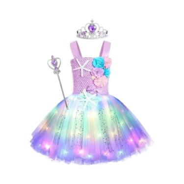 Imagem de Vestido De Festa Infantil Roxo De Sereia Com Luzes LED Tema Marinho Es