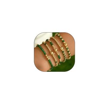 Imagem de GIGB PBDK Pulseiras femininas de corrente com contas de acrílico coloridas banhadas a ouro em camadas, pulseira elástica empilhável, boêmia, festa, férias, joias, acessórios, presente, Large, Liga