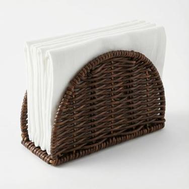 Imagem de YDLGJMCZ Porta-guardanapos vertical de vime, lindo suporte de guardanapo imitação de vime, porta-guardanapos de papel decorativo Boho para mesa de jantar de cozinha, bar, casa de fazenda (cor redonda