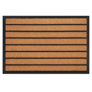 Imagem de Tapete Capacho de Entrada Fibra de Coco Natural com Base Antiderrapante em Borracha 40x60cm Listrado para Porta Interna e Externa