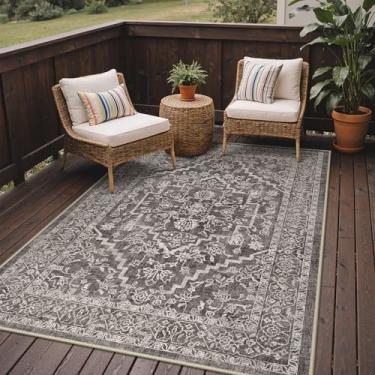 Imagem de GENIMO Tapete para área externa e interna, 1,5 m x 20,3 m, impermeável, não cai, fácil de limpar, tapete de porta frontal boho para pátio, entrada, varanda, sala de estar, quarto, banheiro, tapete