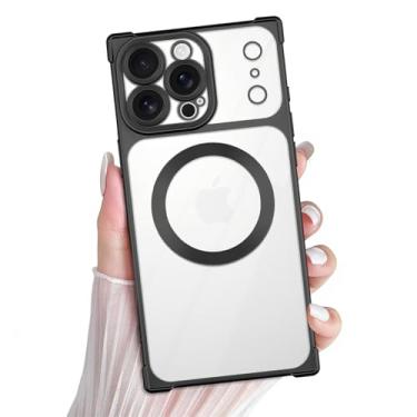 Imagem de PSIOXY Capa retangular para iPhone 16 Pro Max compatível com Magsafe, proteção total da lente com cantos reforçados, fosco transparente com revestimento de TPU, capa magnética fina para iPhone 16 Pro