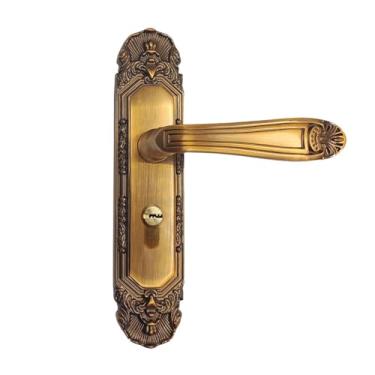 Imagem de PXNQMTJM Fechadura de porta silenciosa europeia quarto quarto fechadura de porta de madeira maciça bronze amarelo maçaneta de porta fechadura interna atração magnética (58 ouro magnético)