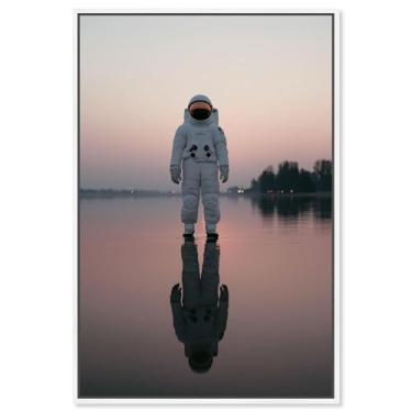 Imagem de Arte de parede de astronauta com impressão em tela Waking Dream por Art Remedy, moldura branca, 40 x 61 cm