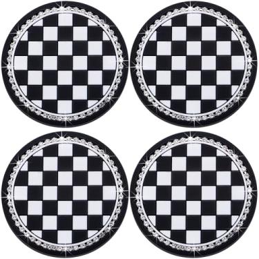 Imagem de MEAJOO Porta-copos de carro 4 peças – Design brilhante brilhante, inserção de silicone de 6 cm, antiderrapante e à prova de choque, serve na maioria dos veículos (tabuleiro de xadrez)