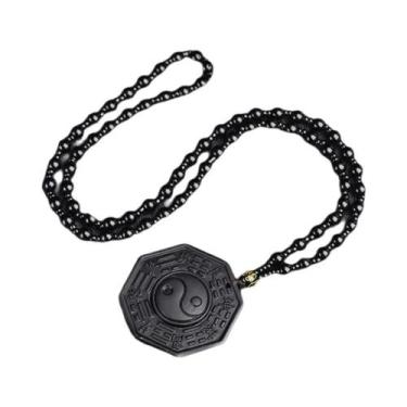 Imagem de Colar De Obsidiana Negra Yin Yang Com Corrente Ajustável, Amuleto De P