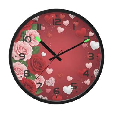 Imagem de SEHANY Relógio de parede de rosas para dia dos namorados, silencioso, sem tique-taque, operado por bateria, controle de som, luz noturna, relógios de parede para sala de estar, cozinha, quarto