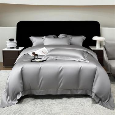 Imagem de Conjunto de cama de fibra vegetal natural, macio, sedoso e com toque fresco, em cor sólida. Inclui capa de edredom e lençol de baixo com elástico de 1,5 m de largura.