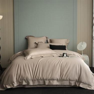 Imagem de Conjunto de cama premium em algodão, liso e macio, tamanho Queen/King (220x240cm), com capa de edredom, lençol de baixo, fronhas e elástico. Cor 8.