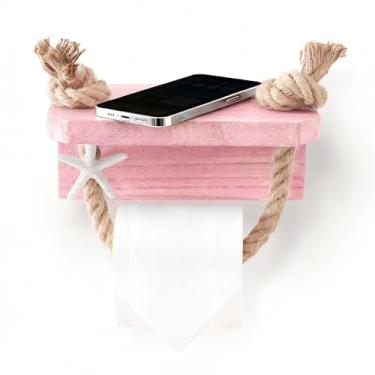Imagem de Perfeso.L Suporte de papel higiênico sereia - corda de praia rosa decoração de banheiro de fazenda suporte de parede, suporte de toalha costeiro estrela do mar - Suporte de rolo de tecido rústico