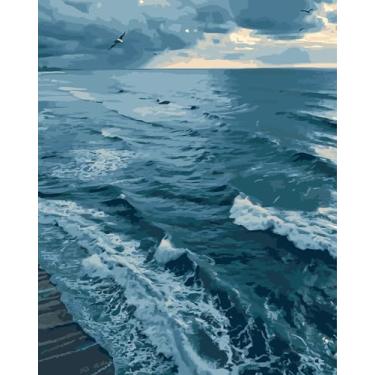 Imagem de JYXSJYYD Kit de pintura por números para adultos iniciantes, kits de pintura por números fáceis de pintar por números tela sem moldura, oceano, faça você mesmo, pintura a óleo acrílica, kits de