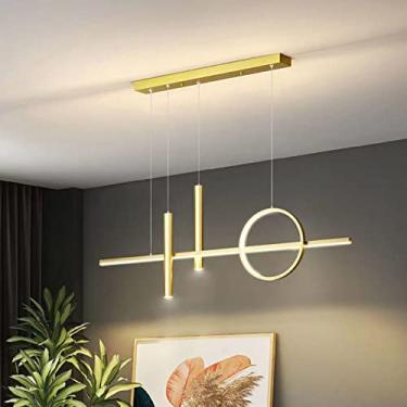 Imagem de Luminária pendente moderna para mesa de jantar, com LED e controle remoto. Altura ajustável. Ideal para mesa de jantar, sala de estar, escritório, cozinha e bar (dourada, 100 cm de comprimen