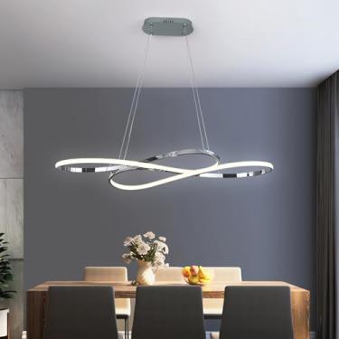 Imagem de Luminária pendente moderna para ilha de cozinha, com intensidade de luz ajustável de 10% a 100%, controle remoto e design linear para mesa de jantar, bar e escritório (acabamento cromado ele