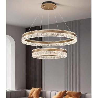 Imagem de Luminária pendente de LED para ilha de cozinha, lustre redondo moderno com LED regulável e altura ajustável, controle remoto, luminária suspensa para sala de jantar e sala de estar (dourado,