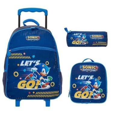 Imagem de Kit Mochila Lancheira e Estojo Pacific Sonic Lets Go Azul-Masculino