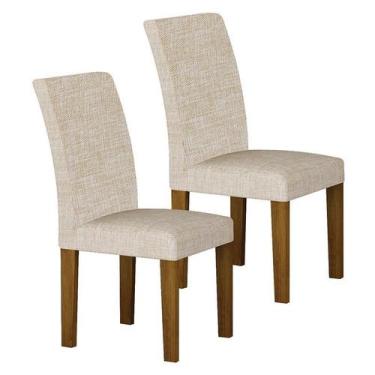 Imagem de Cadeira para Mesa de Jantar Napoli MDF Kit 2 Peças Freijó Linho Palha 
