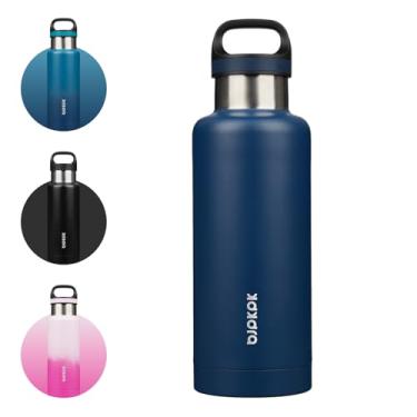 Imagem de BJPKPK Garrafa de água isolada de aço inoxidável de 947 ml com alça de parede dupla garrafa isolada a vácuo livre de BPA, azul escuro