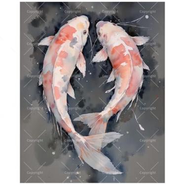 Imagem de TAOPAOLAB Kit de pintura de peixe Koi Yin Yang por números para adultos - DIY pintura de dois peixes laranja e branco Koi em tela 40,6 x 50,8 cm, conjunto de tinta acrílica, adequado para iniciantes