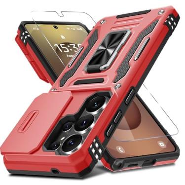 Imagem de DEERLAMN Capa para Samsung Galaxy S26 Ultra de 6,9 polegadas com capa de câmera deslizante + protetor de tela (1 unidade), anel giratório com suporte militar capa protetora à prova de choque