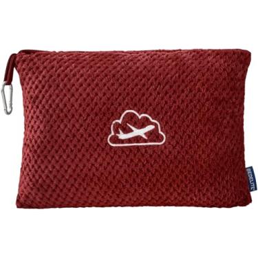 Imagem de BEDELITE Cobertor de viagem com bolsa, cobertor de lã jacquard ultramacio com manga de bagagem e clipe de mochila, cobertor de avião essencial de viagem, vinho