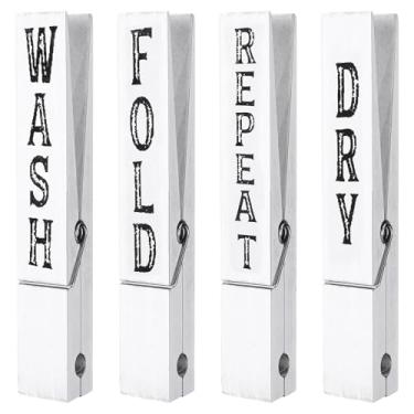 Imagem de Cinnvoice 4 peças de placas de lavanderia decoração de parede 30,5 cm prendedor de roupa de madeira rústica gigante decoração fofa ideias de lavanderia para banheiro