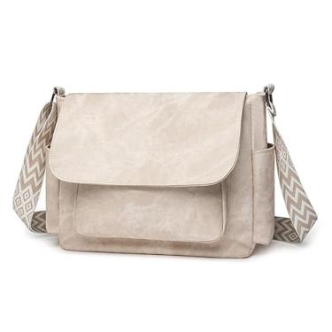 Imagem de DLLTFPFE Bolsas transversais para mulheres, bolsas modernas de couro vegano com alça ajustável, bolsa carteiro de ombro, Bege