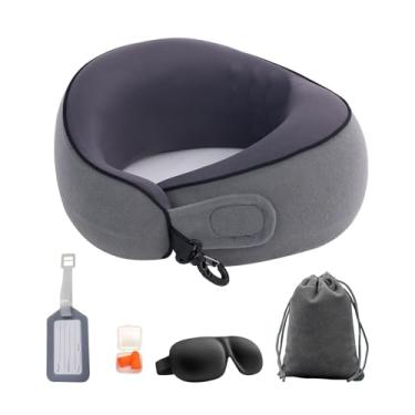 Imagem de Mayeujds Almofada de pescoço de viagem de espuma viscoelástica - Suporte ergonômico de 360° para aviões, carros e escritório - Design compacto e dobrável com capa de seda gelada refrescante e gancho