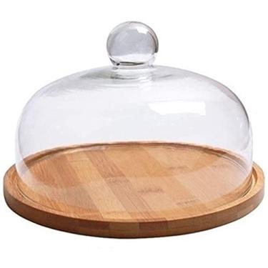 Imagem de Suporte de bolo bandeja de exibição de sobremesa caixa de bolo 6/8/10 polegadas, prato de sobremesa de madeira bandeja de pastelaria de vidro sushi capa de poeira cúpula de donut de cozinha para bolo