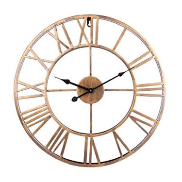 Imagem de Relógio de parede retrô oco ferro vintage cama sala de estar numberial romano relógio pendurado decoração de parede doméstica 50 cm