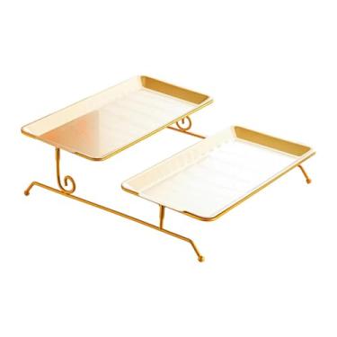 Imagem de MotiveTech Fruteira de aço inoxidável para armazenar legumes, presentes e outros itens. Organizador de duas camadas para decoração, doces e outros objetos, Ouro