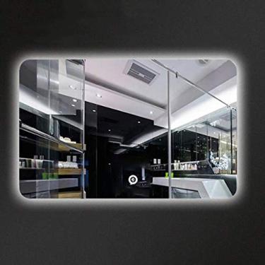 Imagem de Espelho de parede à prova d'água LED espelho de banheiro espelho shaing espelho anity espelho com luz branca controle de toque almofada de demissor (Horizontal 600 x 800mm) (Horizontal 600 * 800 mm)