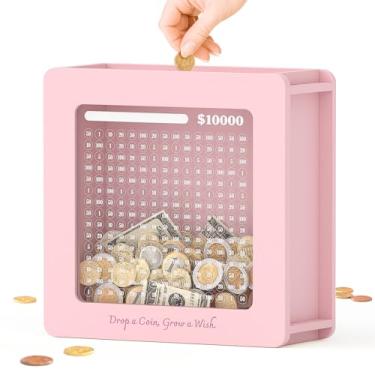 Imagem de Cofre de madeira para crianças e adultos, cofre de 10.000 dinheiro, caixa de economia de dinheiro com adesivos de rastreador, caixa de cartão de presente personalizada, para aniversário, chá de bebê