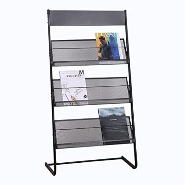 Imagem de ZDJZMGZ Suporte de arquivo de revista para sala de estar, suporte de revista preto de 3 níveis, suporte removível de folheto/folheto, organizador de literatura de feiras (estilo 2)