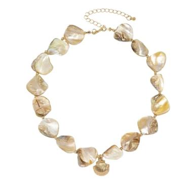 Imagem de tincolia Colar feminino com pingente de concha de concha de estrela do mar Boho com contas de pedra doce moda joia de férias formato irregular
