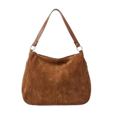 Imagem de Bolsa feminina de couro legítimo alça de ombro bolsa mensageiro casual (Marrom claro)