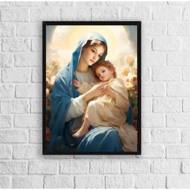 Imagem de Quadro Maria e Menino Jesus - 45x34cm - Moldura Preta