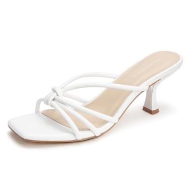 Imagem de LULLASONG Sandálias femininas de salto médio com bico fino aberto com salto gatinho, Branco, 38
