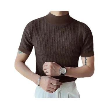 Imagem de Camiseta Masculina De Gola Alta Tricotada Casual De Verão Simples Em C