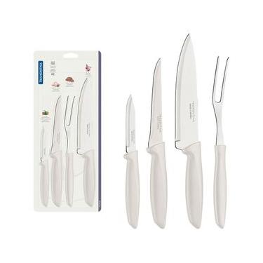 Imagem de Conjunto de Facas Tramontina Plenus em Aço Inox e Polipropileno - Off-White - 4 Peças