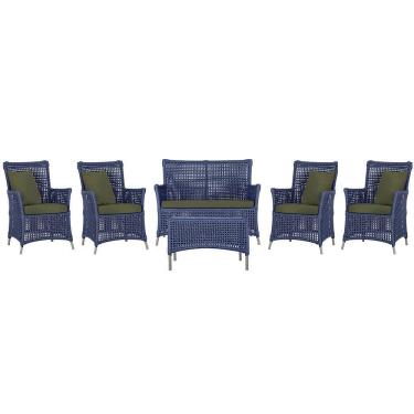 Imagem de Jogo Sofá 4 Poltronas E Mesa Igapó Fendi E13 Trama Original Azul