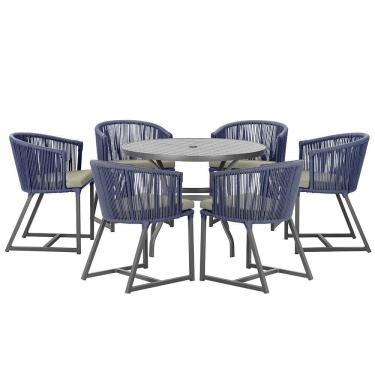 Imagem de Mesa E 6 Cadeiras E Noronha Preto E8 Trama  Azul