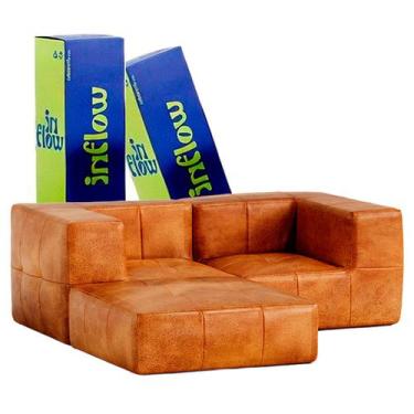 Imagem de Sofá Modular Poli-Couro Marrom - 2 Lugares - 2 Cantos com Apoio de Pé 