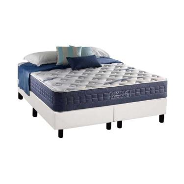 Imagem de Cama Box Queen: Colchão Molas Masterpocket Ensacadas Anjos Blue Sea + Base Branco(158X198)