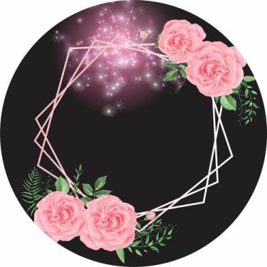 Imagem de Painel de Lona Redondo Flores e Glitter Rosa - Fabrika De Festa, 140x1