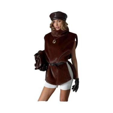 Imagem de Camisetas De Gola Alta Em Patchwork Peludo Para Mulheres, Estilo Casua