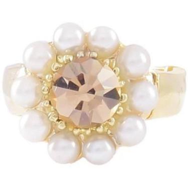 Imagem de Anel Armazem Rr Bijoux Flor Perola Com Cristal Dourado