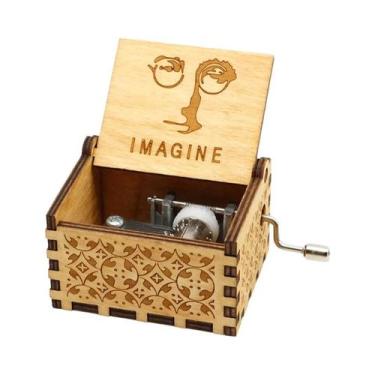 Imagem de Caixa De Música De Madeira Esculpida Com Manivela Tema Feliz Natal Pre