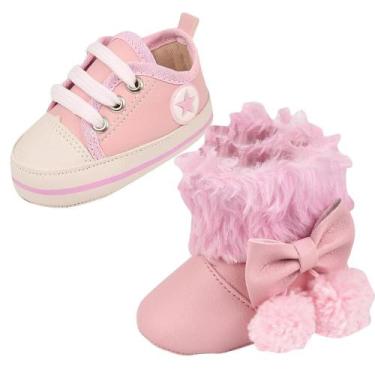 Imagem de Kit 2 Pares Rosa Bebê Menina até 1 ano Bota Inverno e Tênis Star Confo