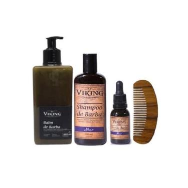 Imagem de Kit Barba Balm 500Ml+Shampoo+Oléo + Pente Madeira Viking Mar - Viking.